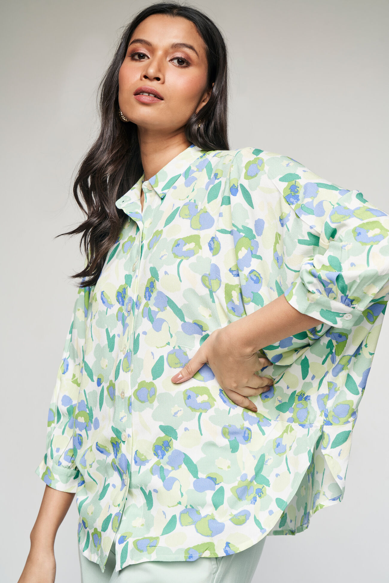 Marsha Printed Shirt, Green, image 1